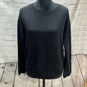 Carmen Marc Valvo XS Black Sweater with studded sleeves .